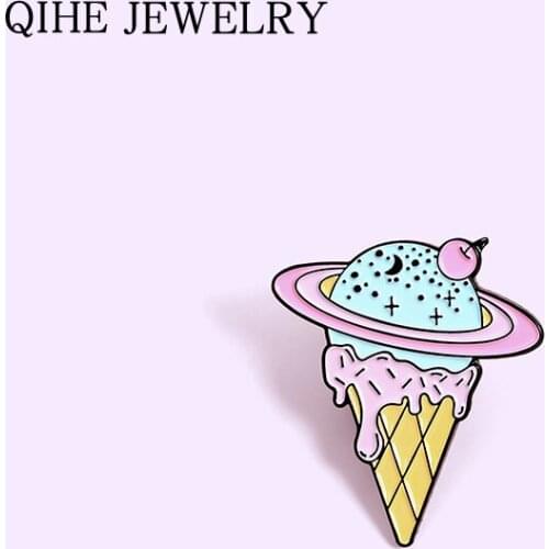 Cartoon Planet Ice Cream Soft Enamel Pin Brooch Dessert Cold Denim Coat Lapel Pin Bag Badge Fashion Jewelry for Friends