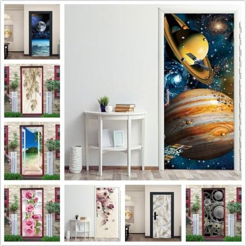 2pcs/set Space Planet Stickers on the Doors PVC Self Adhesive Wallpaper for Door Waterproof Wallpaper Home Design deur sticker