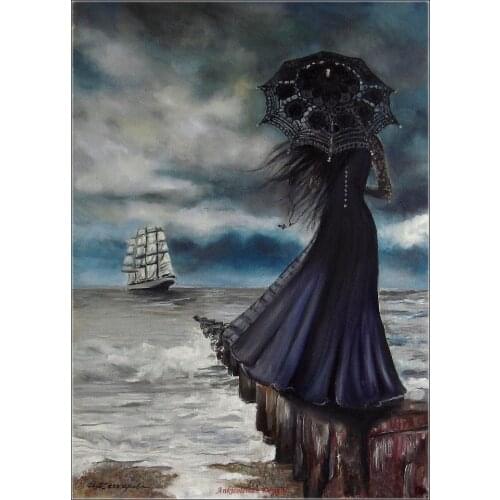 Counted Cross Stitch Kits Needlework Embroidery - Crafts 14 ct Aida DMC Color DIY Arts Home Decor - Blue Dress