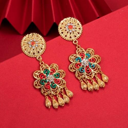 Dubai Gold Color Earrings 24K For Women Wedding Jewelry Womens Earrings For Girls Bridal Wife Gifts African Dubai French