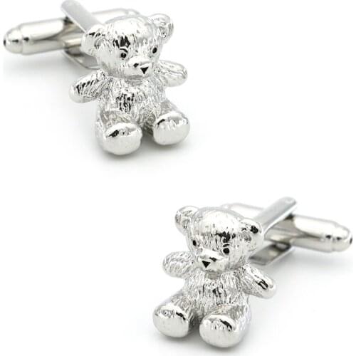Free Shipping Mens Cute Bear Cuff Link Copper Material Silver Color Animal Cufflinks Wholesale & Retail