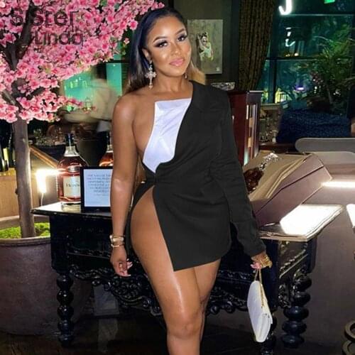 Autumn Casual Fake Two Jacket Women One Shoulder Long Sleeve Chic Button Side Split Asymmetry Street Elegant Party Lady Y2K Coat