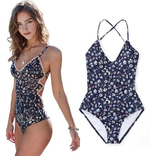 Women Floral Printed Boho One Piece Swimming Suit Backless Bathing Monokini Bandage Swimwear Summer Swimsuit Plus Size