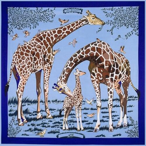 Spring 2021 new wild 130*130cm luxury printed giraffe silk scarf ladies fashion big square scarf sunscreen shawl silk scarf