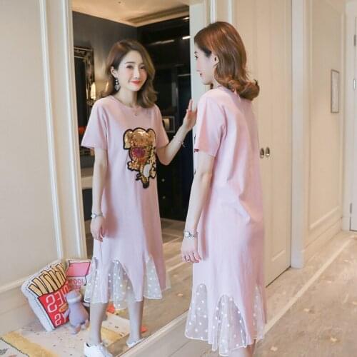 1118# Maternity Clothes Summer Cotton Short Sleeve Loose Gauze Patchwork Dress for Pregnant Women Pregnancy Clothes