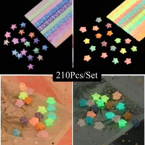 210pcs/lot Glow in Dark Lucky Star Origami Fluorescence Folding Strip Paper DIY Handcraft Gift Craft Paper Decor Folding Star
