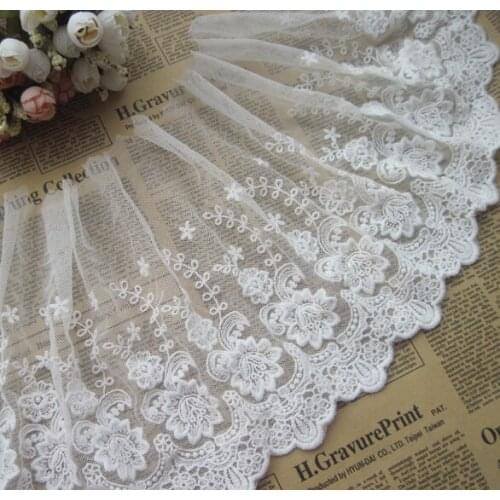 3yards/ Lot Width 22cm White Cotton Wire Embroidered Lace Fabric , DIY Handmade Lace Materials, Clothing Accessories Lace RS1306