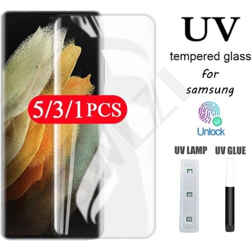5/3/1Pcs UV tempered glass for Samsung Galaxy s21 Ultra s20 note 20 10 pro s10 5G s9 s8 plus screen protector HD protective film