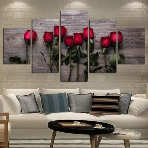 5 Pieces Beautiful Rose Flower Modern Painting On Canvas Posters Living Room Wall Art Home Decor Pictures HD Printed