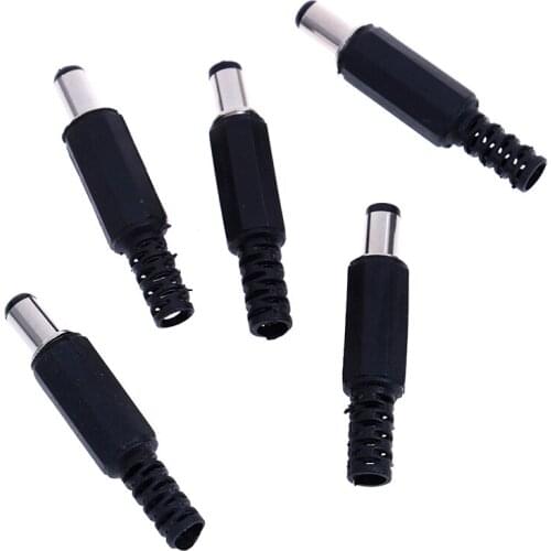 5PCS DC Power Plugs Male Jack Connectors For Welding Line Black DC Power Male Plug Jack Adapters 5.5*2.1mm