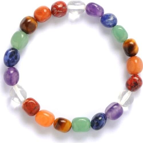 Irregular Onyx 7 Chakra Beaded Bracelets Yoga Anxiety Healing Reiki White Quartz Men Women Charm Jewelry