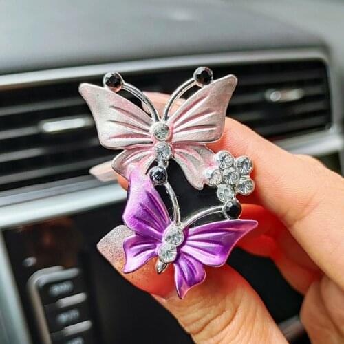 Diamond Butterfly Car Perfume Air Freshener Two Butterflies Car Air Conditioner Outlet Clip Auto Accessories Interior Ornament