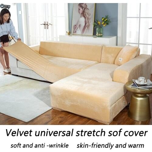 Velvet thick warm stretch living room furniture lounge chair sofa cover L-shaped chaise corner sofa cover need to order 2 pieces
