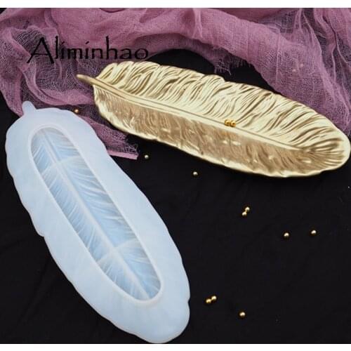 M0007 Big Feather Shaped Plate Dish Resin Silicone Mold for Trinket Home Decoration To Make Crafts with Epoxy