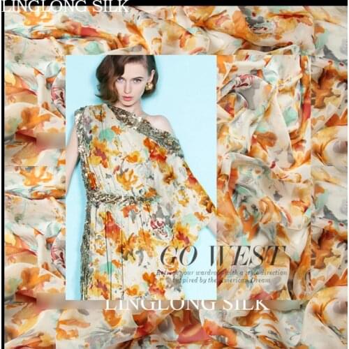 PRINT SILK CHIFFON FABRIC6mm Width 53"-135cm100% Pure Silk Material Brocade Lace Fabric Chiffon Fabric Wholesale Factory Direct