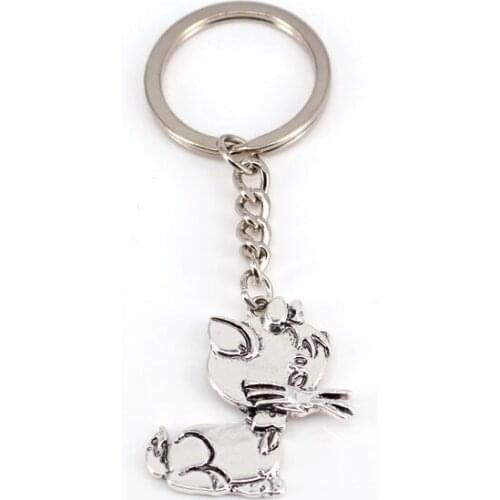 Hzew cute cat keychain Ancient silver color cat key chains