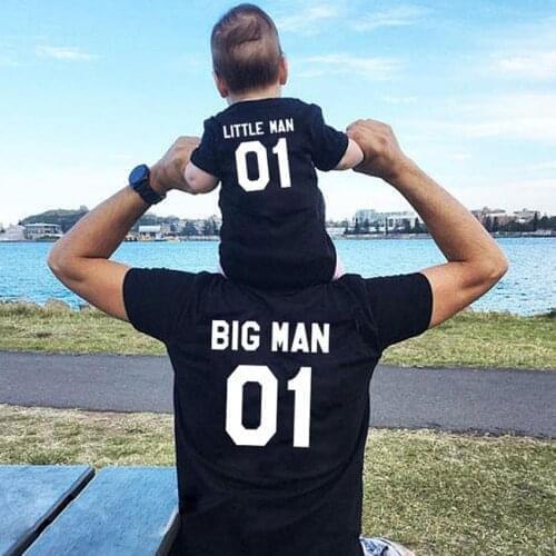 One Pieces Summer Family Matching Clothes Big Little man printing t-shirt Father Son Cotton Short Sleeved T-Shirts Daddy Kid Top