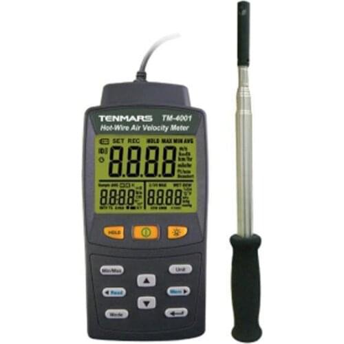 Digital Hot Wire Anemometer Air Flow (volume) Calculation Temperature Humidity