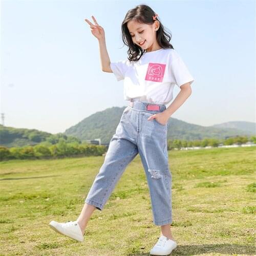 Kids Summer Clothes Set for Girls Shirt And Denim Pants 2pcs Children Outfits 2021 New Girls Clothing Tracksuit 6 8 10 12 Years