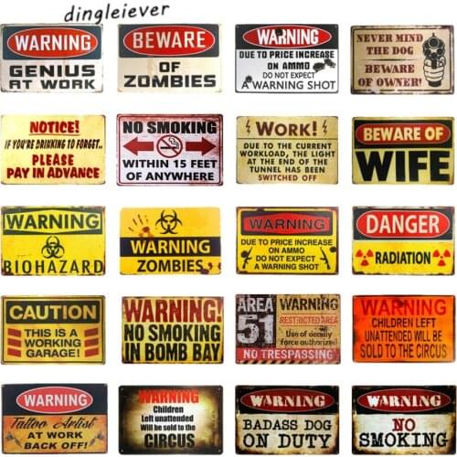 DL-Warning poster Vintage Enameled Metal tin signs art wall plaque