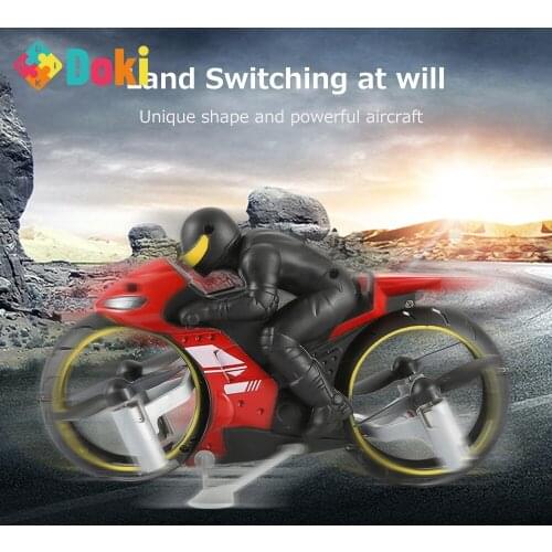 Doki 2 In 1 Land Air Fly Motorcycle Headless Mode Remote Control Four-axis Drone Racing Stunt Motorcycle Toys For Children Gift