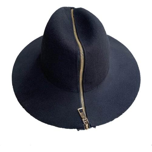 Zipper 2021 shallow fedora hat retro woolen hat ladies European punk chain novelty flat cap men hat street fashion wild trend