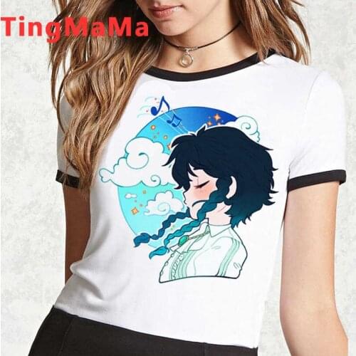 Genshin Impact Keqing t shirt summer top male ulzzang graphic tees japanese couple clothes tumblr streetwear white t shirt