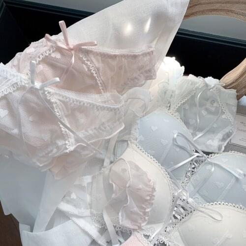Super Cute Pink Blue White Anime My Melody Sexy Japanese Wire Free Bandage Bra Panty Sweet Lace Underwear Sexy Bra & Panties Set