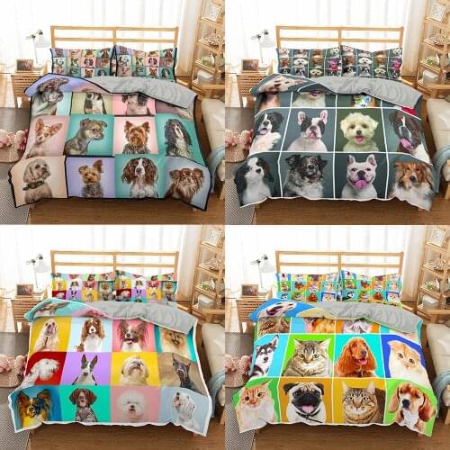 Dogs Pets Printed Duvet Cover Set Queen King Cats Animals Bedding Set Quilt Cover Bedclothes With Pillow Cases For Children Kids