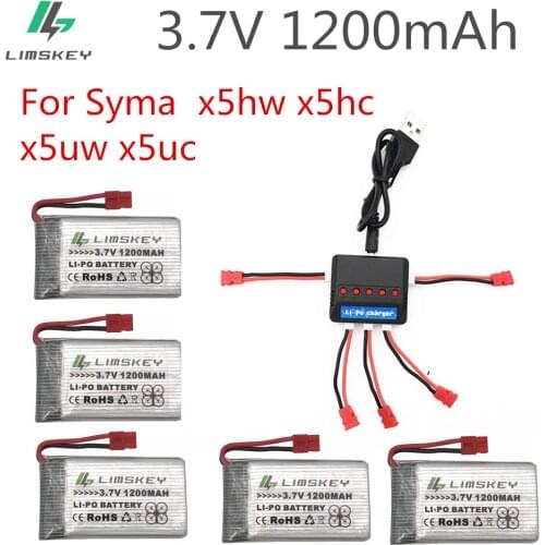 3.7V 1200mAh Lipo Battery For Syma X5uw x5uc x5hw x5hc Quadcopter Upgrade Capacity 3.7V 1200 mAh 5pc Battery With 5 in 1 Charger
