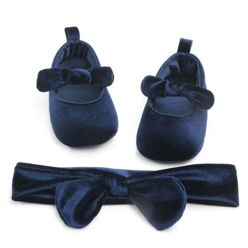 Cute Newborn Baby Girl Gold Velvet Toddler First Walkers Kid Shoes+Hairband Baby Girl Birthday Party Shoes