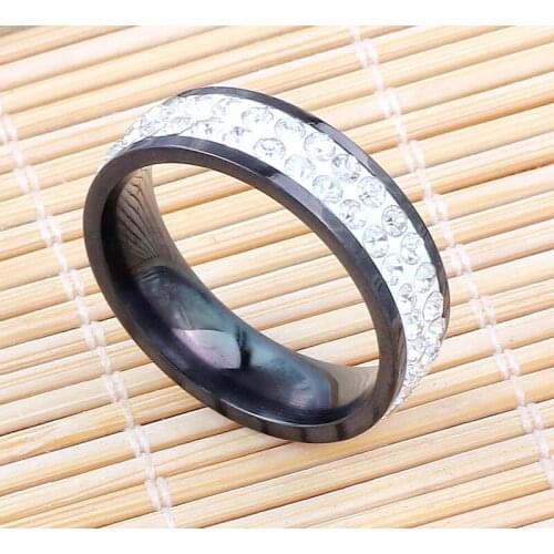Fashion Jewelry Black 6MM Drop Oil CZ Inlay 316L Stainless Steel Ring Engagement Wedding Party Bride Xams Gift Size 7-11