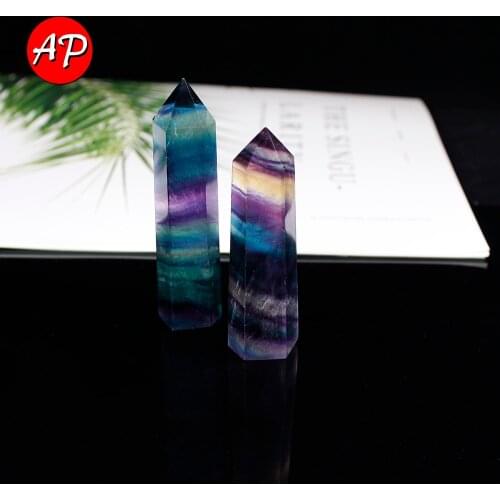 Natural Crystal Colored Striped Fluorite Pointn Column Healing Treatment Quartz Wand Aura Stone DIY Gift 1PC