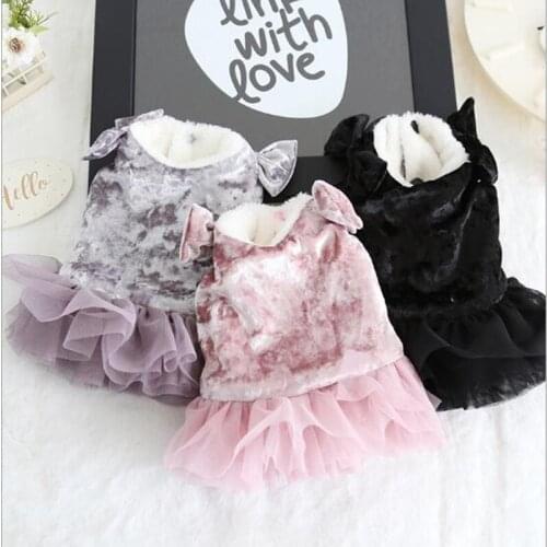 Pet Clothes Fashion Velvet Bow Gauze Skirt Pet Ladylike Style Two-legged Clothing Autumn And Winter For Small Dogs Dress DC828