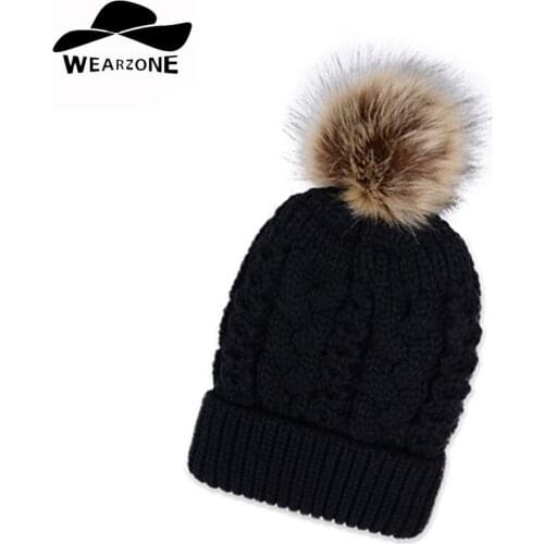 20.16 Autumn winter beanies hat unisex knitted Skullies casual cap with Faux raccoon fox fur pompom solid colors gorros cap