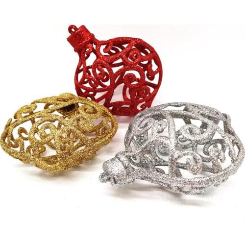 2pcs 3D Silver/Red/Gold Glitter Heart Pendant Christmas Tree Ornaments Xmas Hollow Shinning New Year Decoration