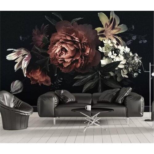 Custom photo wallpaper for walls Modern minimalistic black peony lily flowers mural wallpaper bedroom 3D wall paper