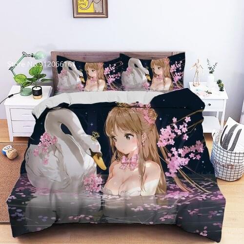 Japan Anime Bedding Set Beautiful Kawaii Girls Duvet Cover Single Full Queen Bedclothes Home Textile For Bedroom Bed Lines