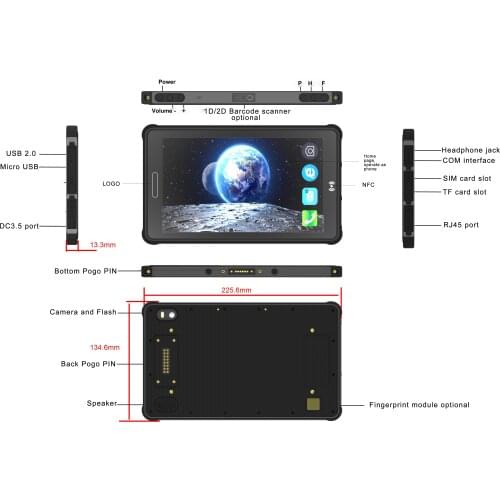 Rugged Tablet PC 8 inch 4G LTE Android 7.0 industrial Tablet PC with 2D Barcode Scanner