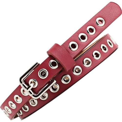 2019 Faux Leather Belt Women Summer Trendy Thin Belt Decorative Korean Black Red Many Metal Hole Buckle Adult Vintage Harajuku