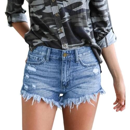 Women Shorts Stylish Summer Pockets Ripped Side Slit Tassel Shorts Minipants Women Clothing Street Wear Женские джинсы