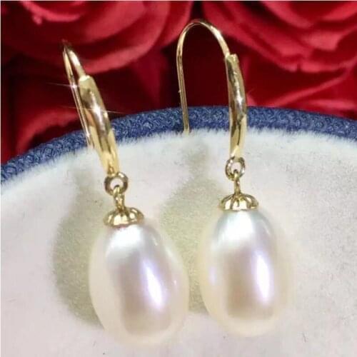 Gorgeous pair of 11-12mm baroque south sea white earring 14K