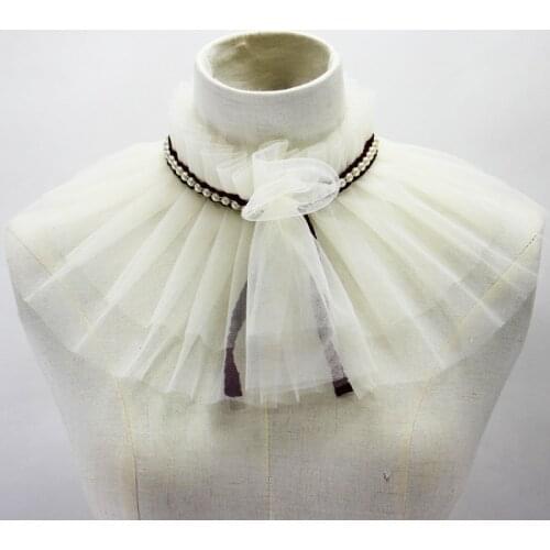 Vintage false collar nail pearl fold Decorative collar beige shawl Pearl mesh bow tie fake collar Decorative leopard gray Cloak