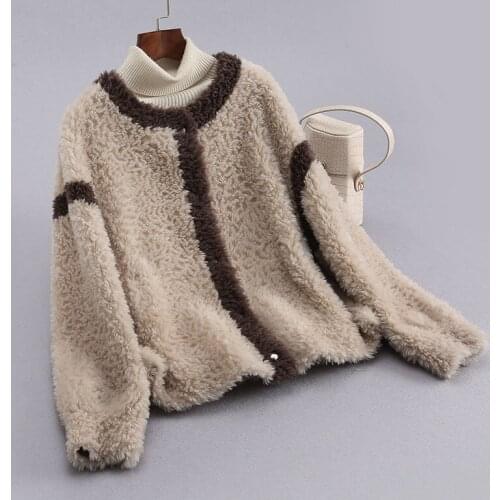 2021 Women Autumn Winter New Loose Genuine Lamb Fur Coats Female O-neck Sheep Shearing Jackets Ladies Short Warm Outercoat U638