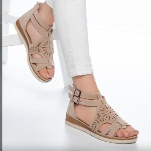MuGGO 2021 new women genuine leather shoes summer sandals buckle strap Hollow Out beach sandals cool womens shoes size