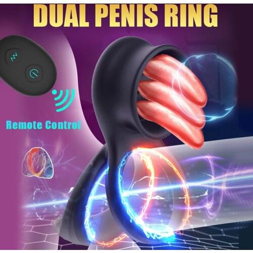 Dual Vibrating Cock Ring Dick Penis Ring Cockring Delayed Ejaculation Adult Sex Toys For Men Cunnilingus Back Court Massager