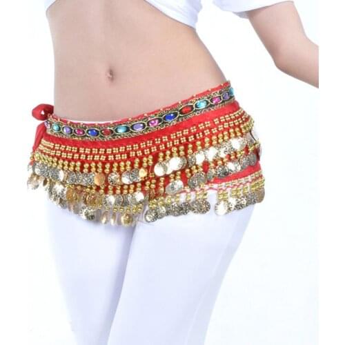 Lady Women Belly Dance Belt Scarf Accessories 3 Row Belt Skirt With Gold Belly Dance Tone Coins Waist Chain Hip Scarf Wrap Belt