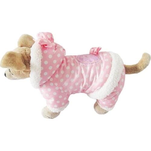 Small Dog Snowsuit Polka Dot Pattern Fleece Winter Coat For Girls Dogs Jumpsuit Hooded Waterproof Outdoor Cotton Padded Dog Coat