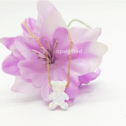 1pc/Lot)Free Shipping White Bear Opal Necklace Gold O Chain Synthetic Opal Bear Necklace Jewelry Hot Sale Gift