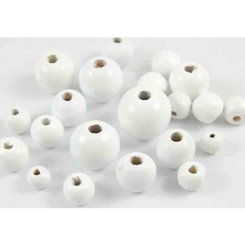 100pcs/lot White Painted Natural Wood Ball Beads 6 8 10 12 14 16 18 20mm Eco-friendly Handmade Puzzle Charm Beads DIY Decoration